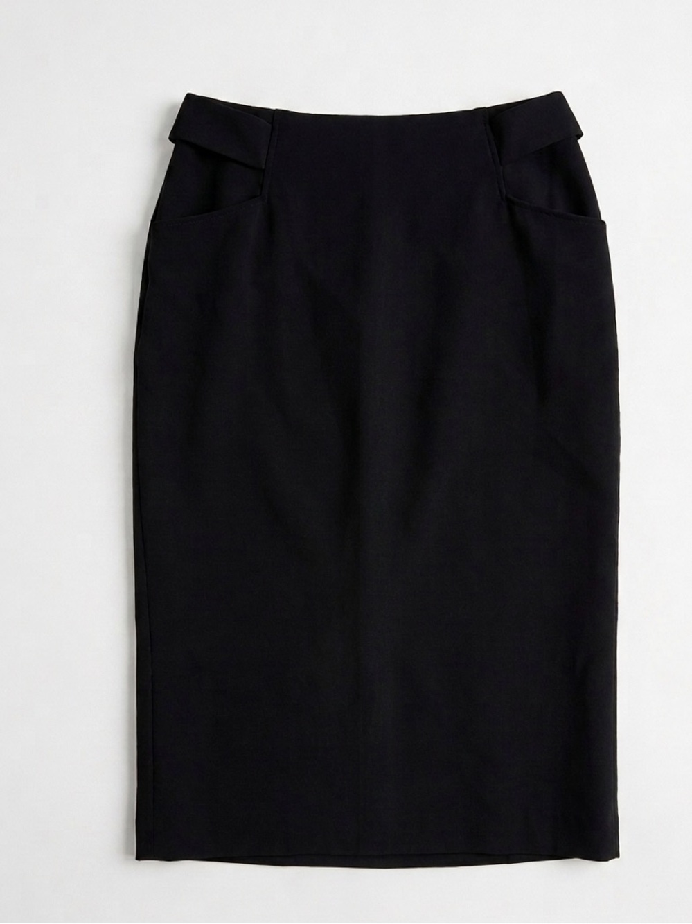 Lapis Black Pencil Skirt with Folded Waist and Button Details - M